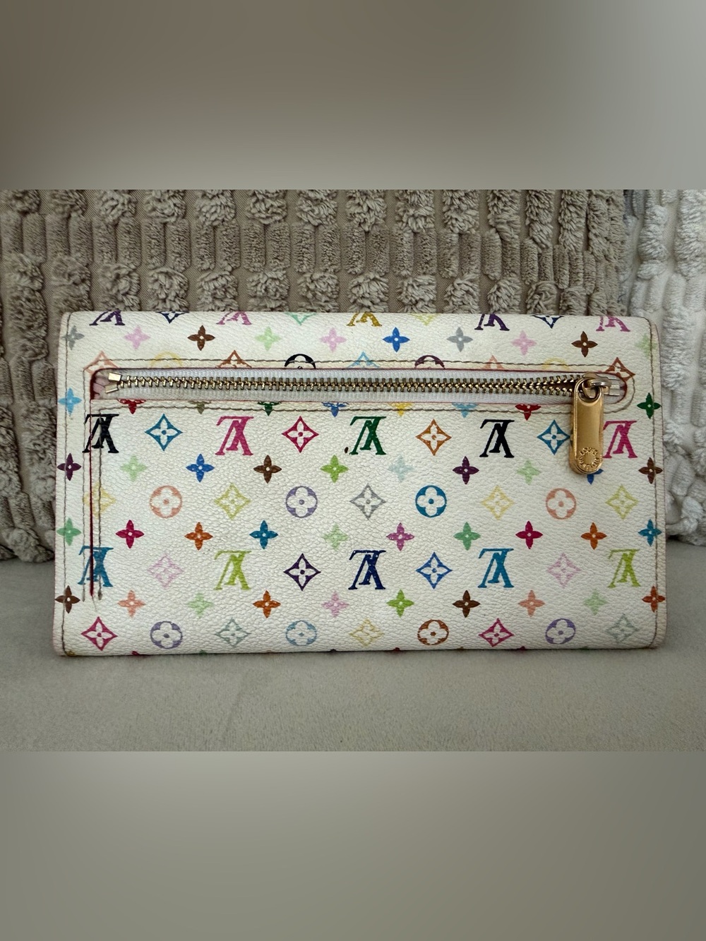 Authentic Louis Vuitton White Multicolor Monogram Wallet with Gold Hardware - Picture 5 of 15
